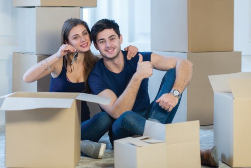Organized Earlscourt storage space with packed boxes and household items